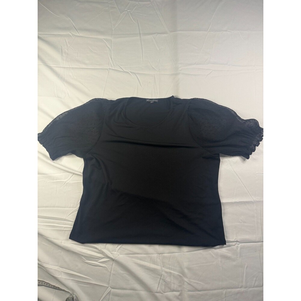 Adriana Papel Blouse Womens Size XL Crew Neck Short Sleeve Solid Black